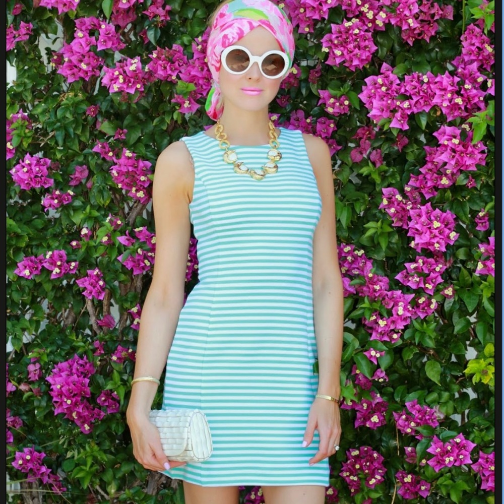 Lilly Pulitzer Shorely Blue Ottoman Stripe Whiting Cut Out Shift Dress